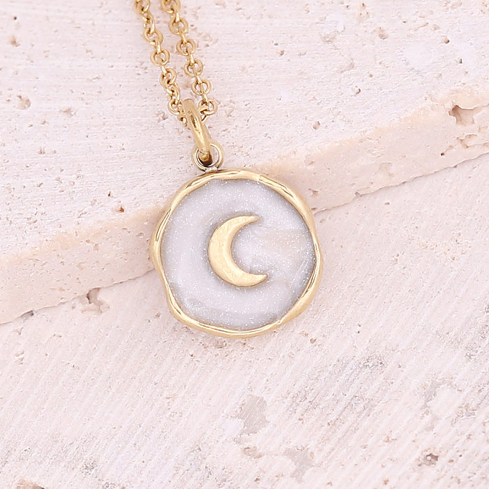 Oil Dripping Eye Pendant Stainless Steel  Cross Necklace Moon Clavicle Chain