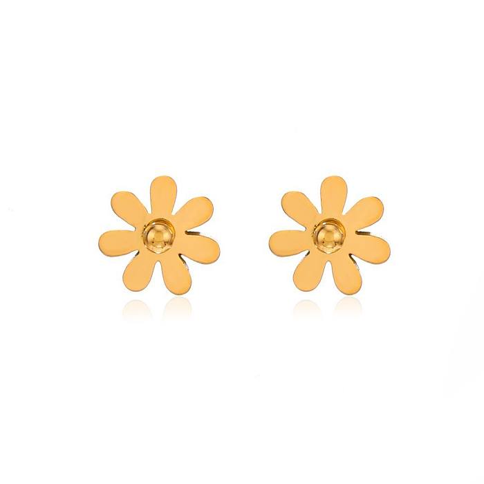 1 par de brincos de orelha de aço inoxidável com revestimento de flores de estilo simples e doce