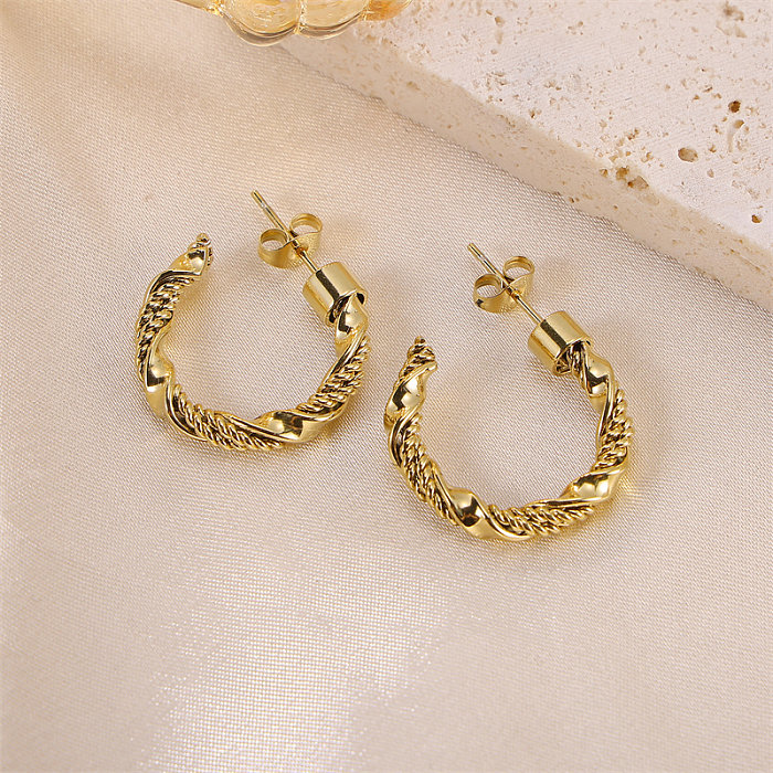 1 Pair Simple Style C Shape Twist Plating Stainless Steel  18K Gold Plated Ear Studs
