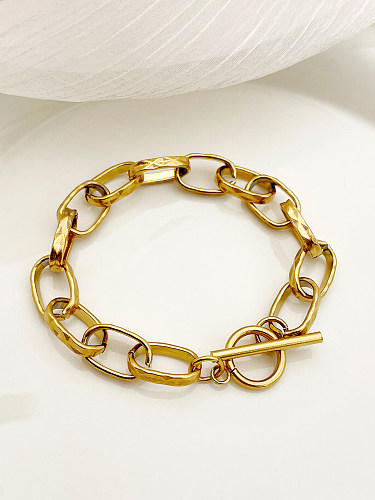 Bracelets plaqués or, Style Simple et décontracté, couleur unie, bascule en acier inoxydable, polissage et placage