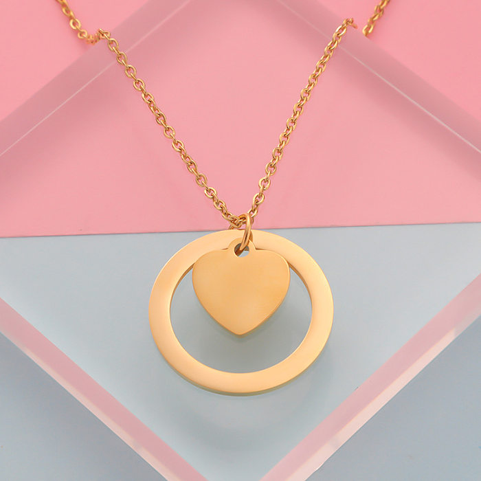 Collier avec pendentif en forme de cœur, Style Simple et classique, en acier inoxydable, plaqué or et argent, en vrac