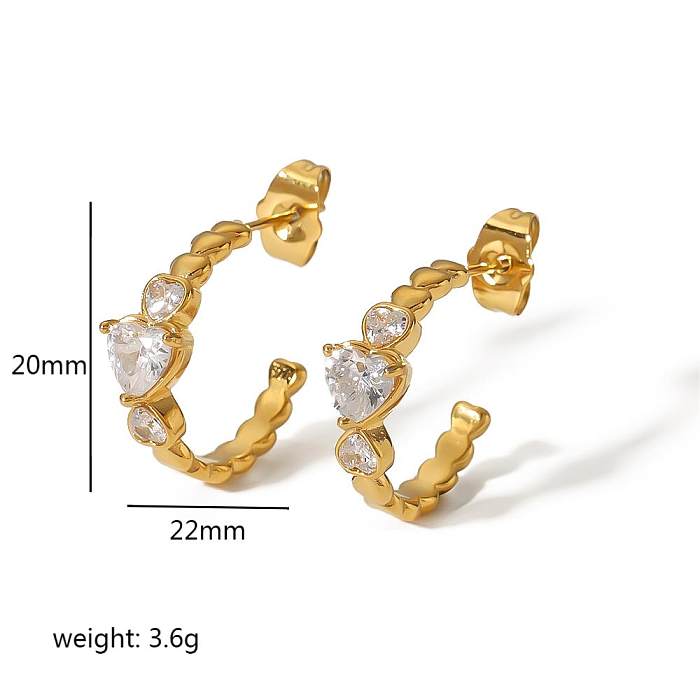 1 Pair Elegant Classic Style Round Heart Shape Plating Inlay Stainless Steel  Zircon 18K Gold Plated Ear Studs