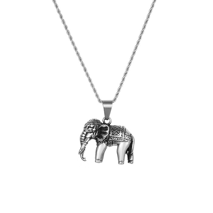 Collier avec pendentif en acier inoxydable, style hip-hop décontracté, animal, ours, éléphant