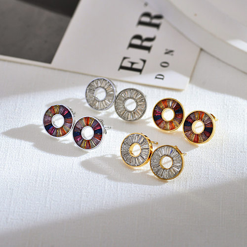 1 par de brincos de orelha de zircônia de cristal de aço inoxidável com incrustação geométrica básica estilo clássico streetwear