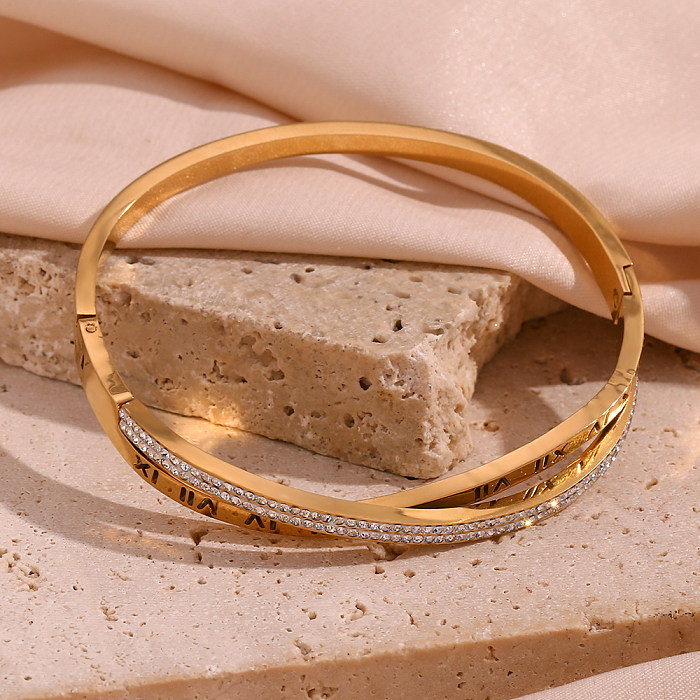 Brazalete de diamantes de imitación chapado en oro de acero inoxidable de color sólido de estilo clásico simple básico a granel