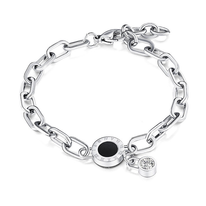 Fashion Hollow Chain Black Round Roman Numeral Titanium Steel Bracelet Wholesale