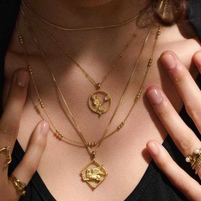 Casual Simple Style Commute Geometric Lion Mermaid Stainless Steel  Plating 18K Gold Plated Pendant Necklace