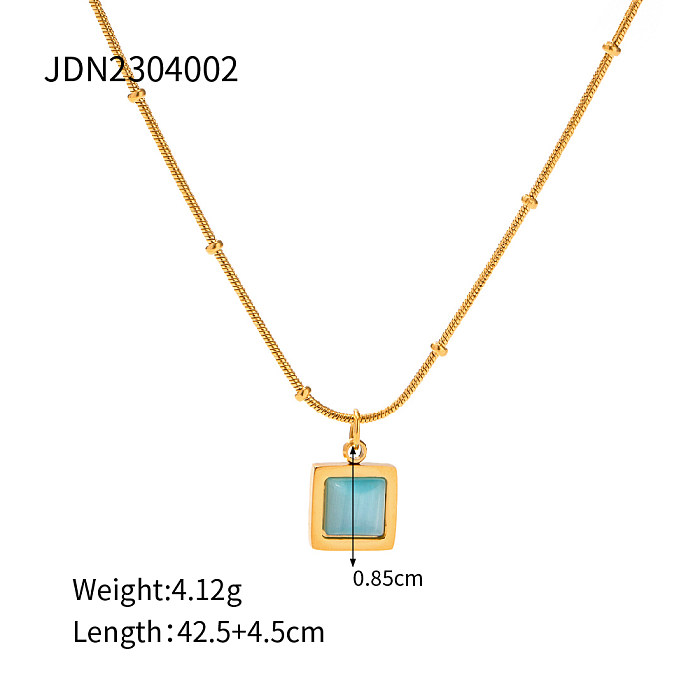 Elegant Square Oval Heart Shape Stainless Steel  Plating Inlay Opal 18K Gold Plated Pendant Necklace