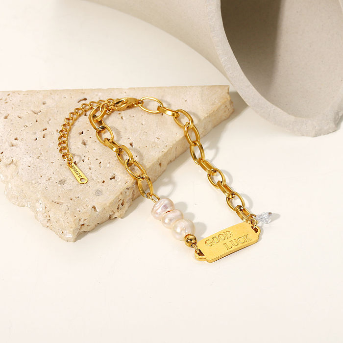 Bracelet en perles de bonne chance en acier inoxydable avec coutures de perles simples