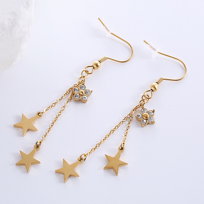 1 Pair Elegant Luxurious Classic Style Star Tassel Butterfly Inlay Stainless Steel  Zircon 18K Gold Plated Rose Gold Plated Drop Earrings