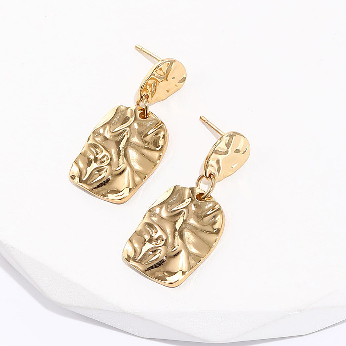 Fashion Creative Simple Hammer Pleated Irregular Square Stainless Steel  Earrings