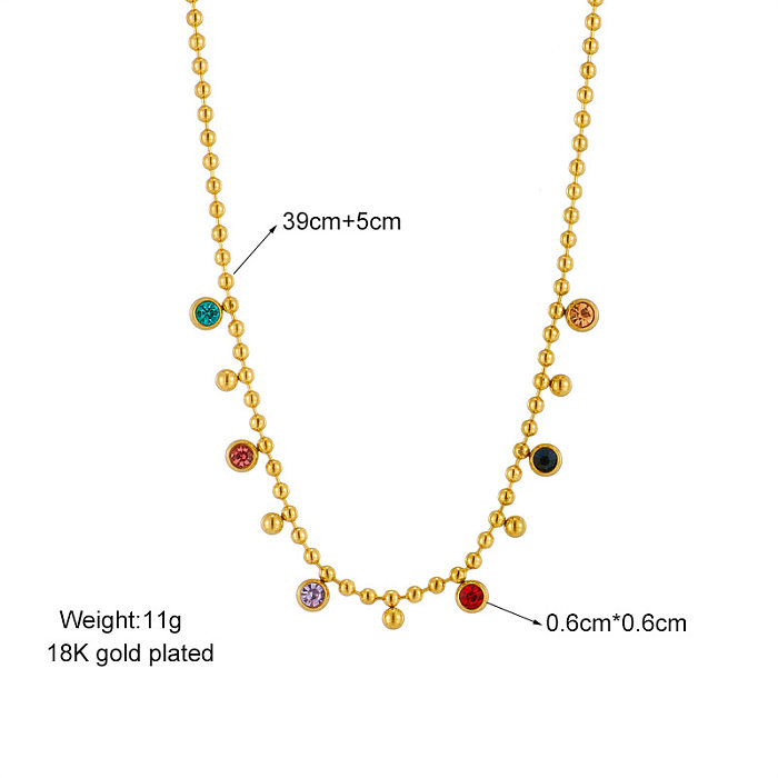 Casual Simple Style Round Stainless Steel Plating Inlay Artificial Rhinestones 18K Gold Plated Necklace