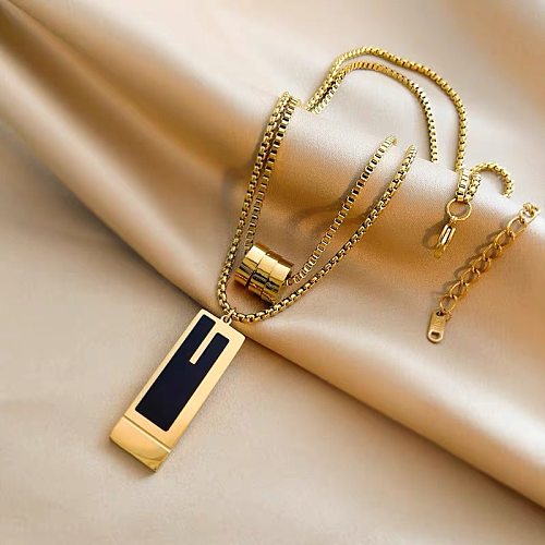 Simple Style Rectangle Stainless Steel Plating Layered Necklaces 1 Piece