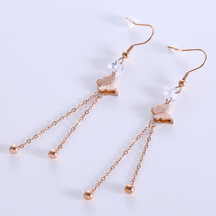 1 Pair Casual Sweet Classic Style Butterfly Inlay Stainless Steel  Zircon 18K Gold Plated Rose Gold Plated Drop Earrings