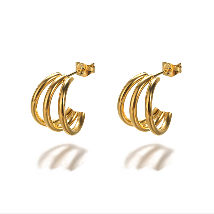 1 Pair Vintage Style Simple Style C Shape Plating Stainless Steel  18K Gold Plated Ear Studs