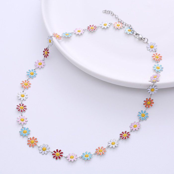 Fashion Flower Stainless Steel  Epoxy Chain Necklace