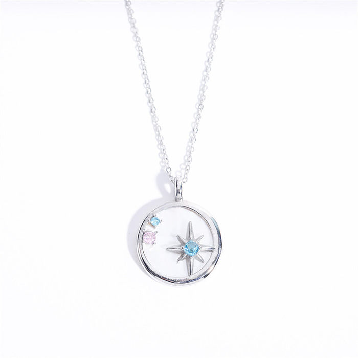 Collier avec pendentif en forme d'étoile artistique, en acier inoxydable, zircone poli, plaqué or 18 carats