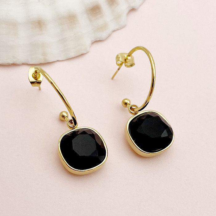 1 Pair Elegant Lady Sweet Square Polishing Plating Inlay Stainless Steel  Zircon Gold Plated Drop Earrings
