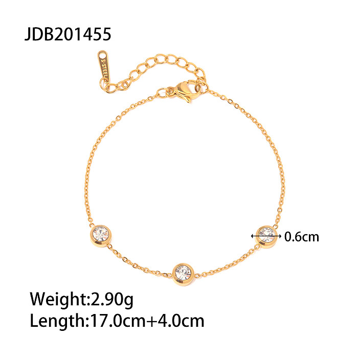 1 Piece INS Style Round Stainless Steel Plating Inlay Zircon Bracelets