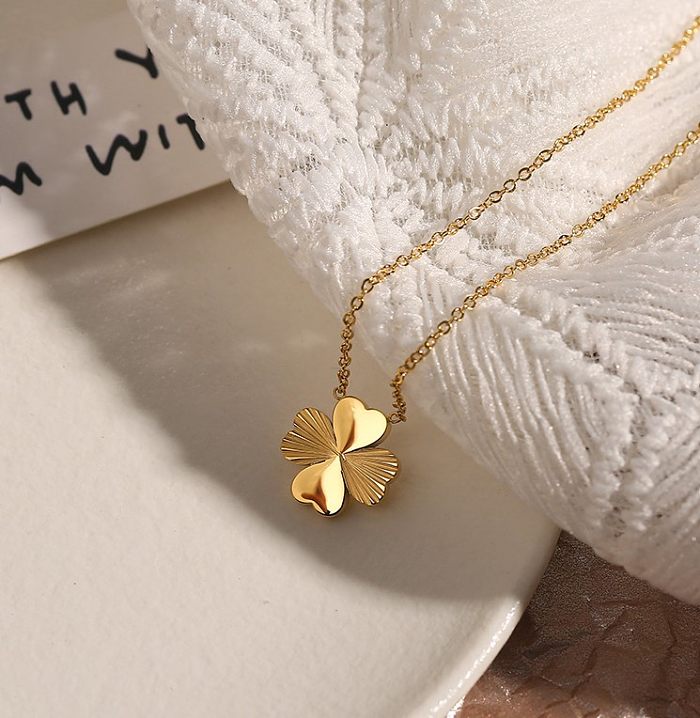 Elegante estilo simples trevo de quatro folhas em aço inoxidável pingente colar