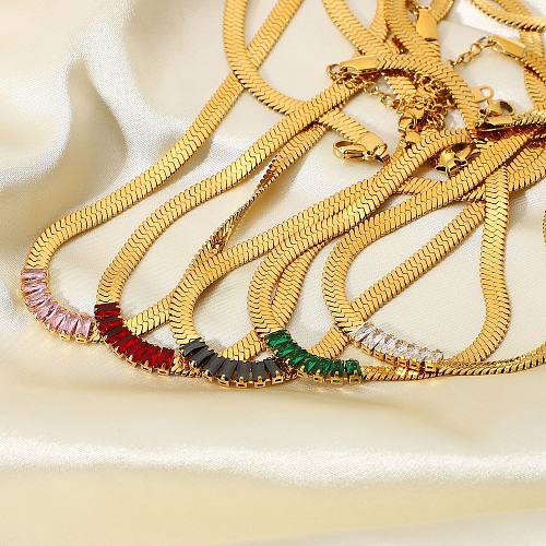 18K Gold-plated Stainless Steel  Rectangular Color Zirconium Blade Necklace Wholesale jewelry