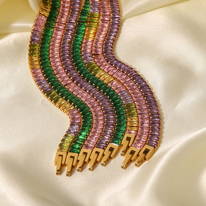 Geometrische moderne Halskette aus Edelstahl mit eingelegtem Zirkon, 1 Stück