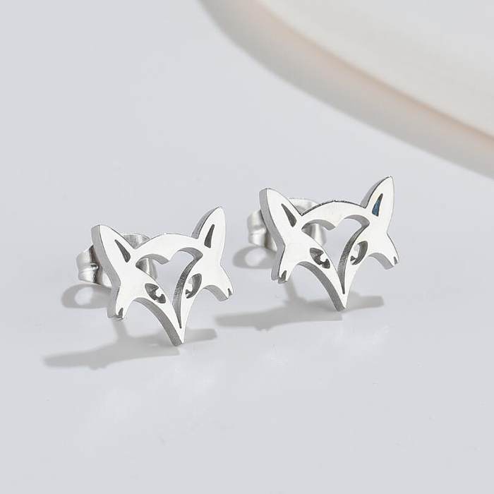 1 Pair Fashion Fox Lion Stainless Steel Plating Hollow Out Ear Studs