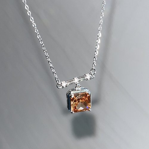 Fashion Square Stainless Steel Necklace Inlay Zircon Stainless Steel  Necklaces
