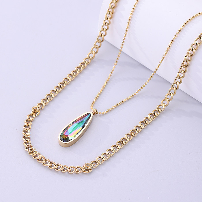 Simple Style Water Droplets Stainless Steel  Plating Inlay Zircon 18K Gold Plated Necklace