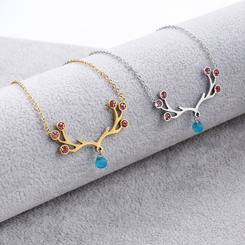 Modern Style Elk Stainless Steel Plating Inlay Zircon 18K Gold Plated Pendant Necklace