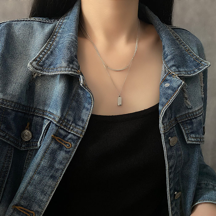 Fashion Square Stainless Steel Layered Necklaces 1 Piece