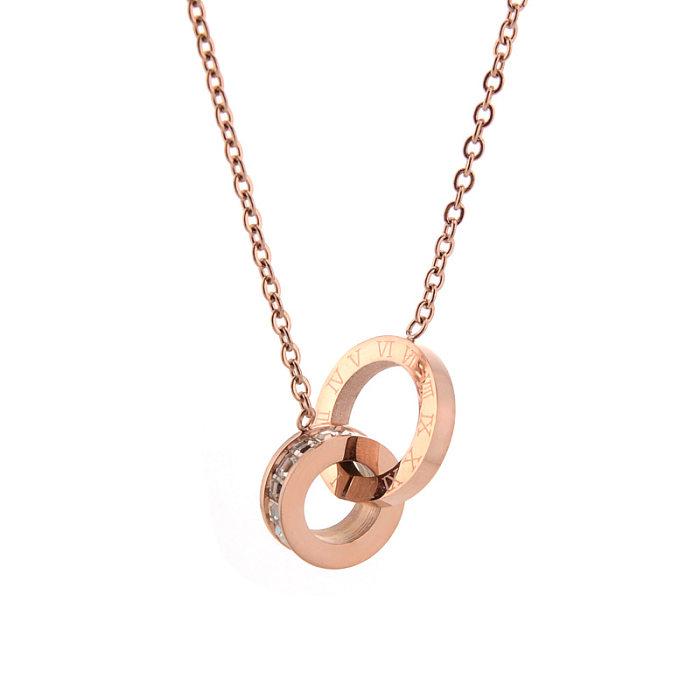 Collar con colgante chapado en oro de 18 quilates con incrustaciones de acero inoxidable y número circular de estilo simple y elegante
