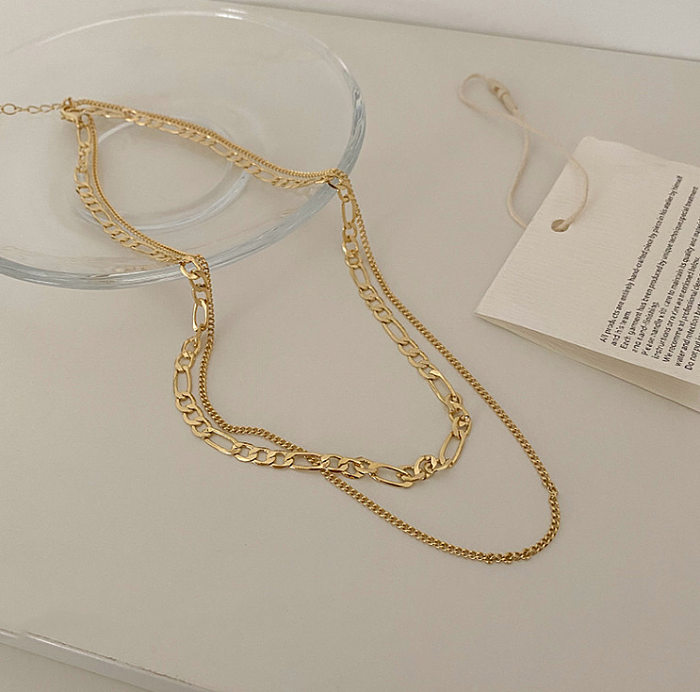 Collier rétro Simple multicouches de couleur unie, chaîne creuse en acier inoxydable, vente en gros de bijoux