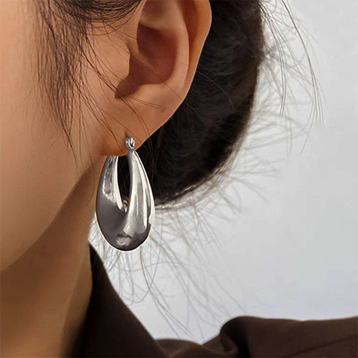 Boucles d'oreilles ovales en forme de U, Style IG Simple, couleur unie, polissage, en acier inoxydable, 1 paire