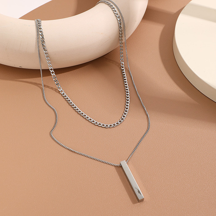 Elegant Simple Style Streetwear Rectangle Stainless Steel  Layered Double Layer Necklaces