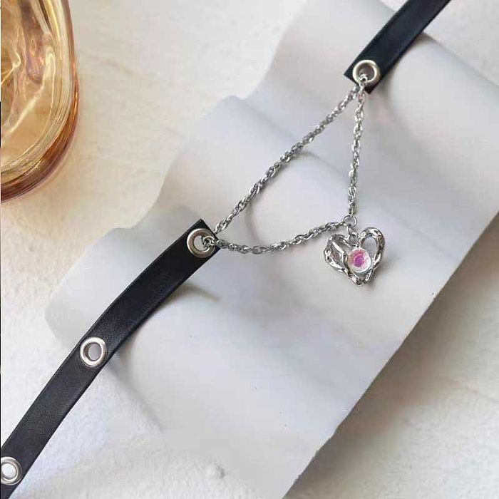 Cool Style Heart Shape Alloy Stainless Steel Plating Inlay Rhinestones Choker