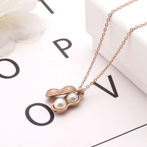 Simple Style Peanut Stainless Steel Plating Inlay Artificial Pearls Pendant Necklace