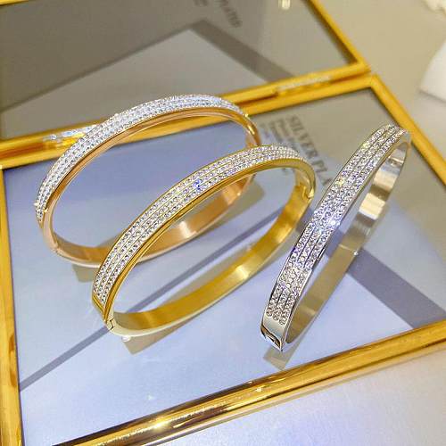 Simple Style Solid Color Titanium Steel Inlay Zircon Bangle