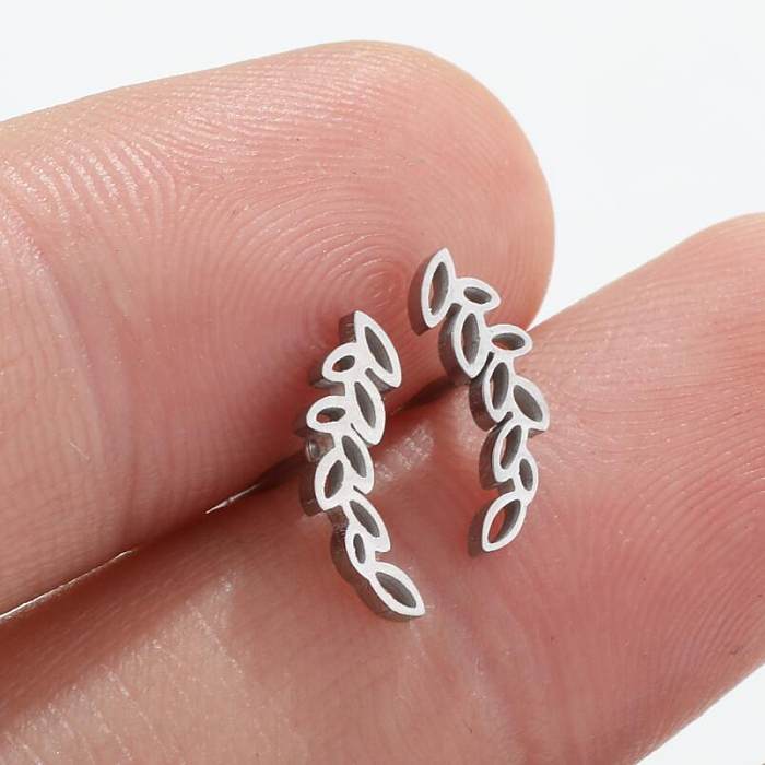 Fashion Leaves Stainless Steel  Plating Hollow Out Ear Studs 1 Pair