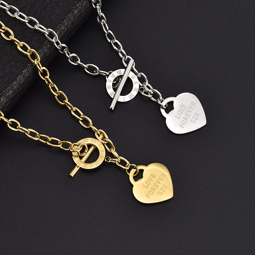 Hip-Hop Heart Shape Stainless Steel Plating Necklace