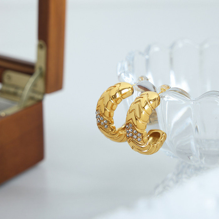 1 Pair Elegant Luxurious Geometric Plating Inlay Stainless Steel Rhinestones 18K Gold Plated Earrings