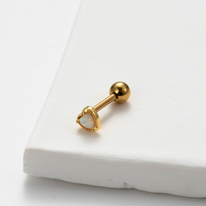 1 peça estilo simples estilo coreano cruz forma de coração chapeamento incrustação opala de aço inoxidável 18K brincos banhados a ouro