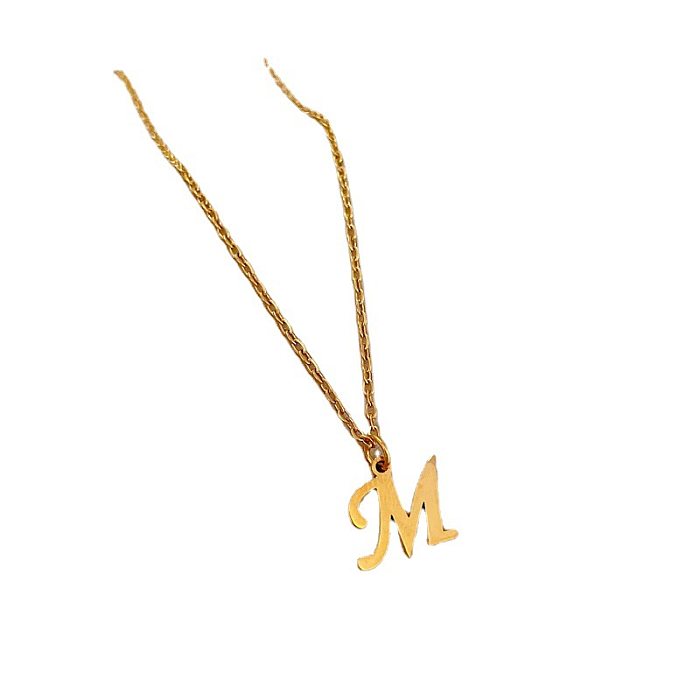 Collar con colgante chapado en oro con revestimiento de cobre de acero inoxidable con letras de estilo simple
