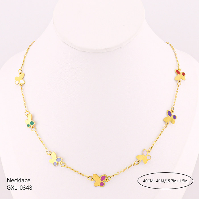 Lässige herzförmige Schmetterlings-Edelstahl-Beschichtung, rosévergoldete vergoldete Halskette
