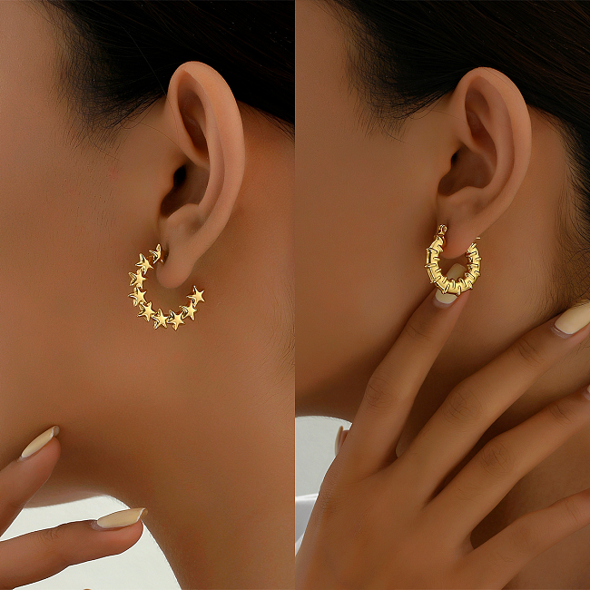 1 Paar IG Style Basic Commute Ohrringe mit geometrischer Sternbeschichtung aus Edelstahl mit 18-Karat-Vergoldung