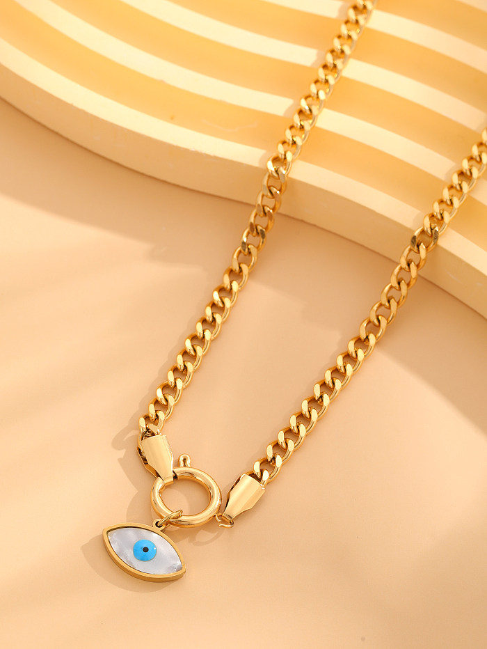 Retro Palm Eye Butterfly Stainless Steel Plating Inlay Shell Zircon Gold Plated Pendant Necklace