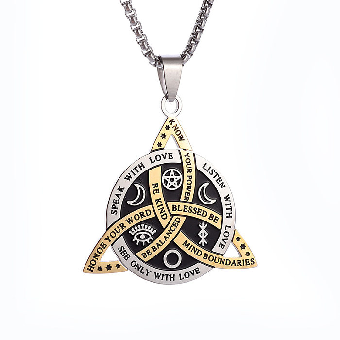 Retro Punk Pentagram Devil's Eye Moon Stainless Steel  Chain Pendant Necklace