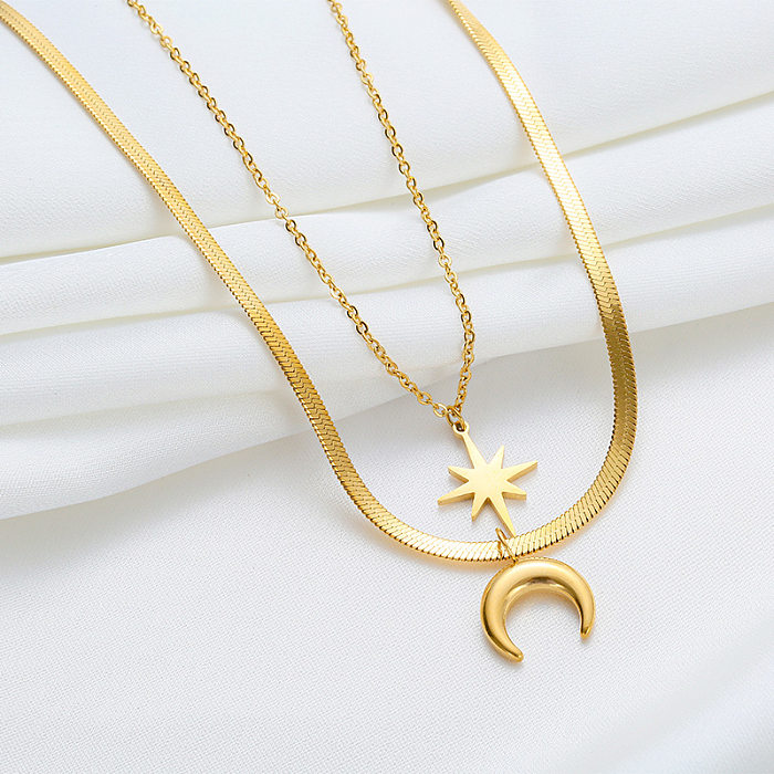 Fashion Star Moon Stainless Steel Necklace 1 Piece