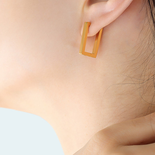 1 paire de boucles d'oreilles rectangulaires de Style Simple, plaquées en acier inoxydable