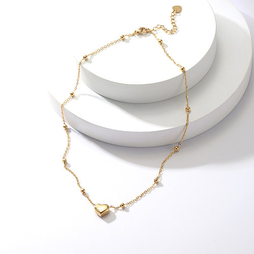 Collier de perles avec pendentif en forme de cœur simple en or, à la mode, en acier inoxydable